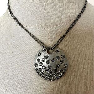 Cookie Lee silver tone rhinestone circle pendant necklace